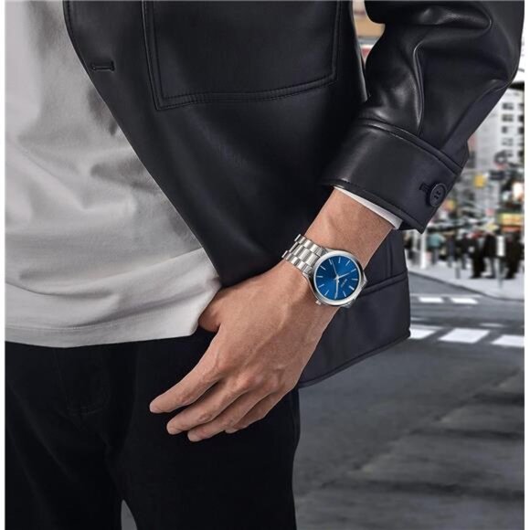 Men Watches Business Analog Stainless Steel Quartz Waterproof Silver Blue